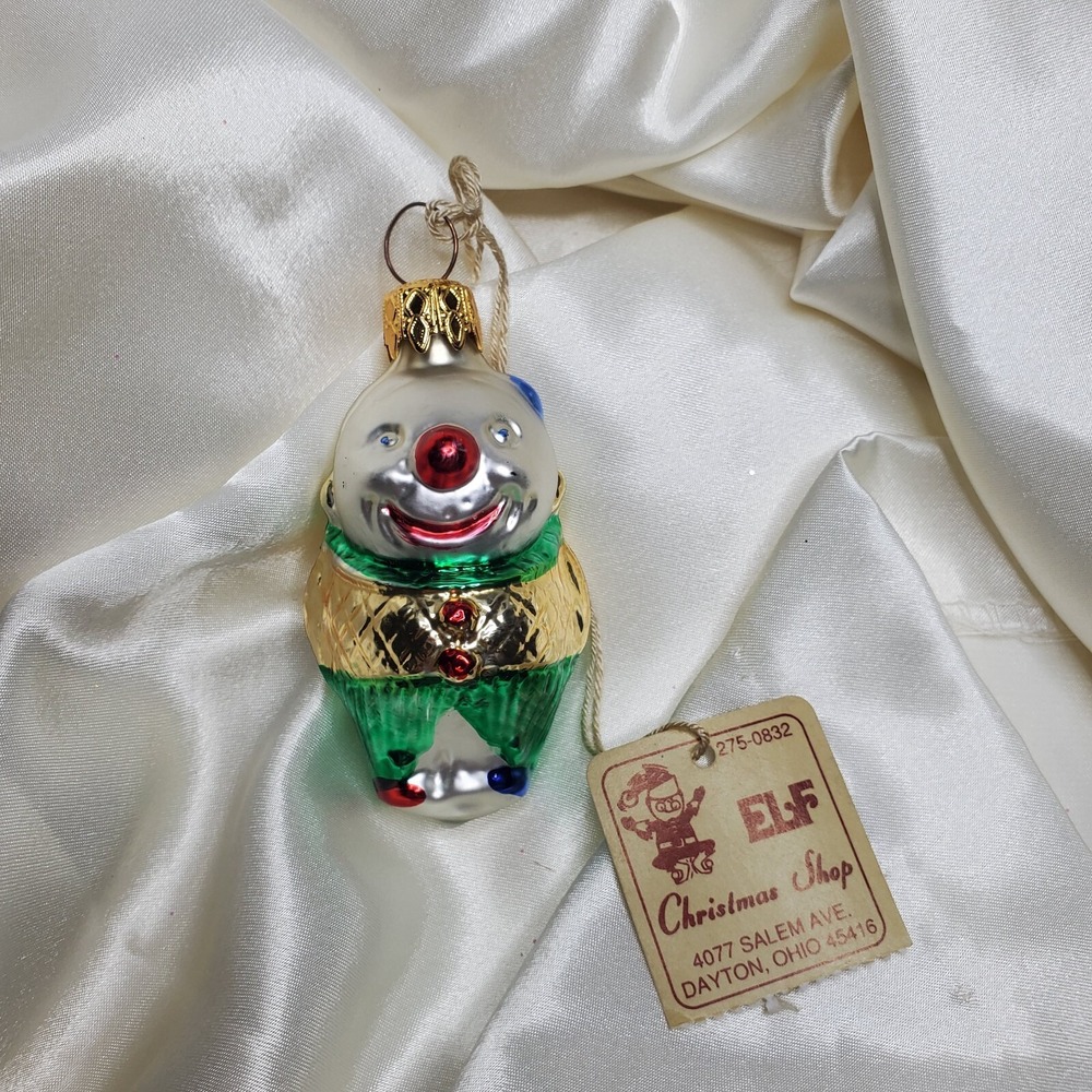 Vintage West German Blown Glass Christmas Ornament Clown‎ 3" Hand Painted